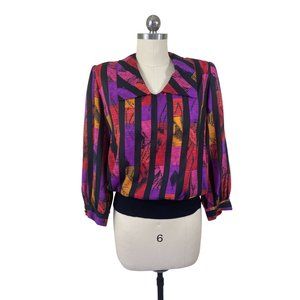 Blake VTG Womens Blouse Large 42" Purple Collared Shoulder Pads Mobwife